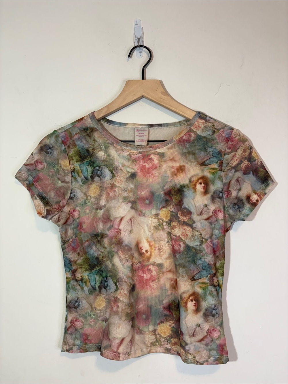 Renaissance Cherub Angel Ethereal Semi Sheer Slightly Cropped Mesh Tee Fairycore